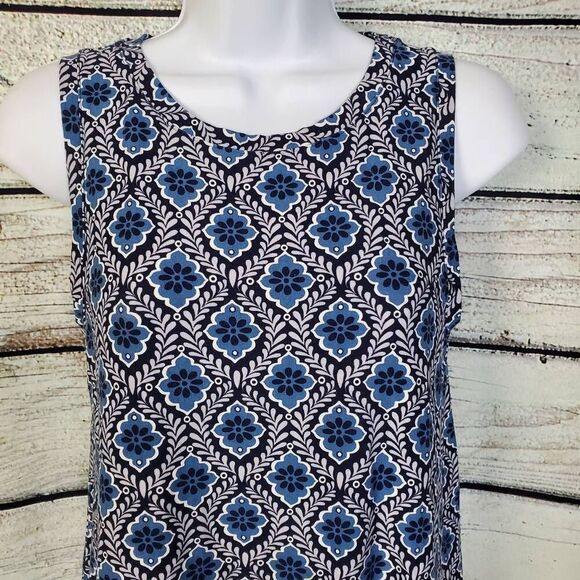 LOFT Women’s Sleeveless Floral Print Dress XS Blue Boho Swing Tank Dress Rayon B - Picture 2 of 7